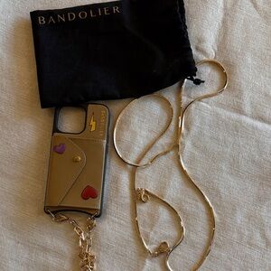 Bandolier Beige iPhone 13 PRO Case with Gold Chain